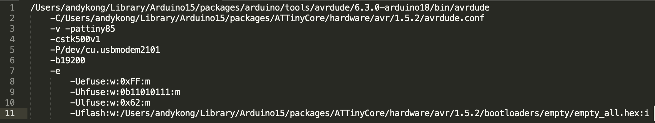 Pretty-printed Burn Bootloader command from the previous image