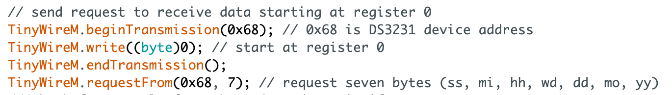 An example I2C transmission which tells the sensor which register to send data from