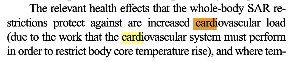 Guideline excerpt: whole-body SAR limits protect against increased cardiovascular load from restricting core temperature rise