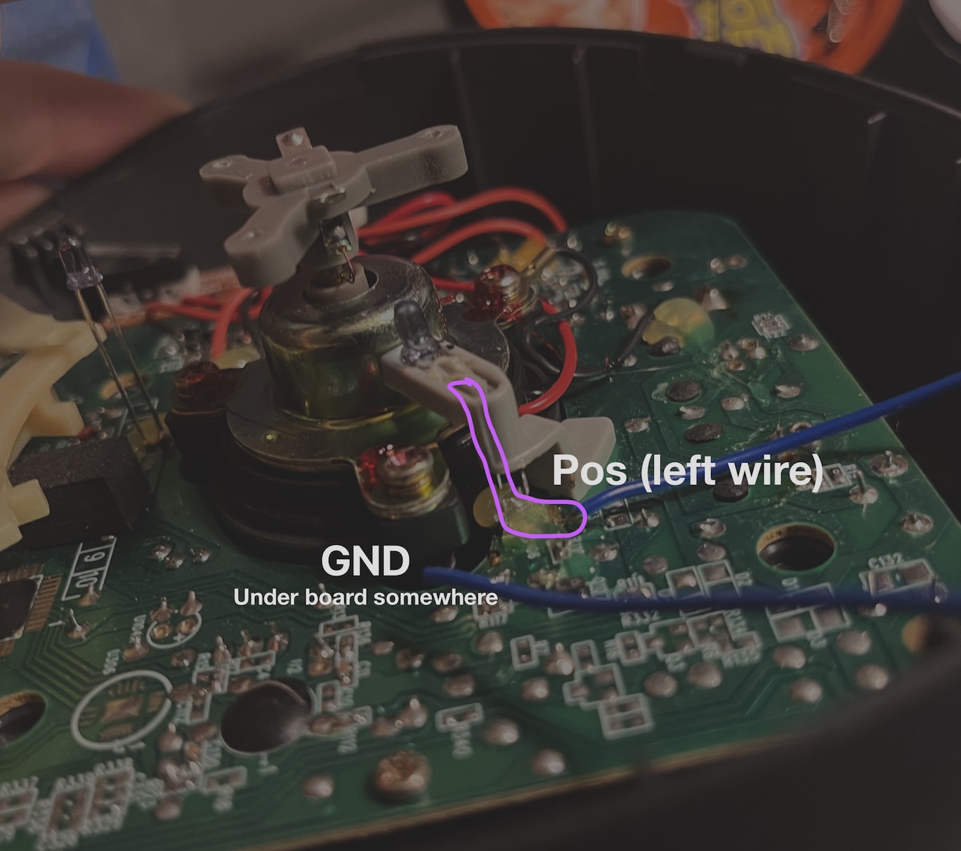 The one cut approach, hijacks only the power wire (left) and requires you find ground somewhere else (anywhere connected to the right wirse is fine)