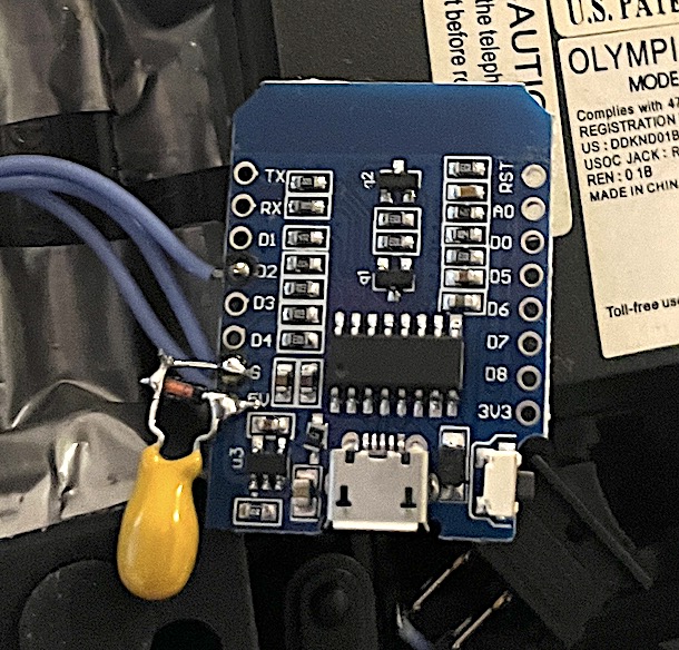 View of the bottom of the infoglobe's new brain, the ESP8266