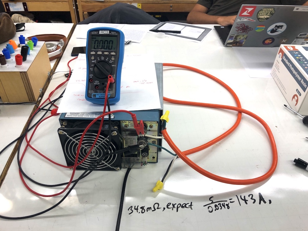 3-strand shunt resistor all set up, multimeter right next to it