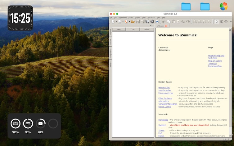 uSimmics 5.8 welcome window open on a Mac desktop