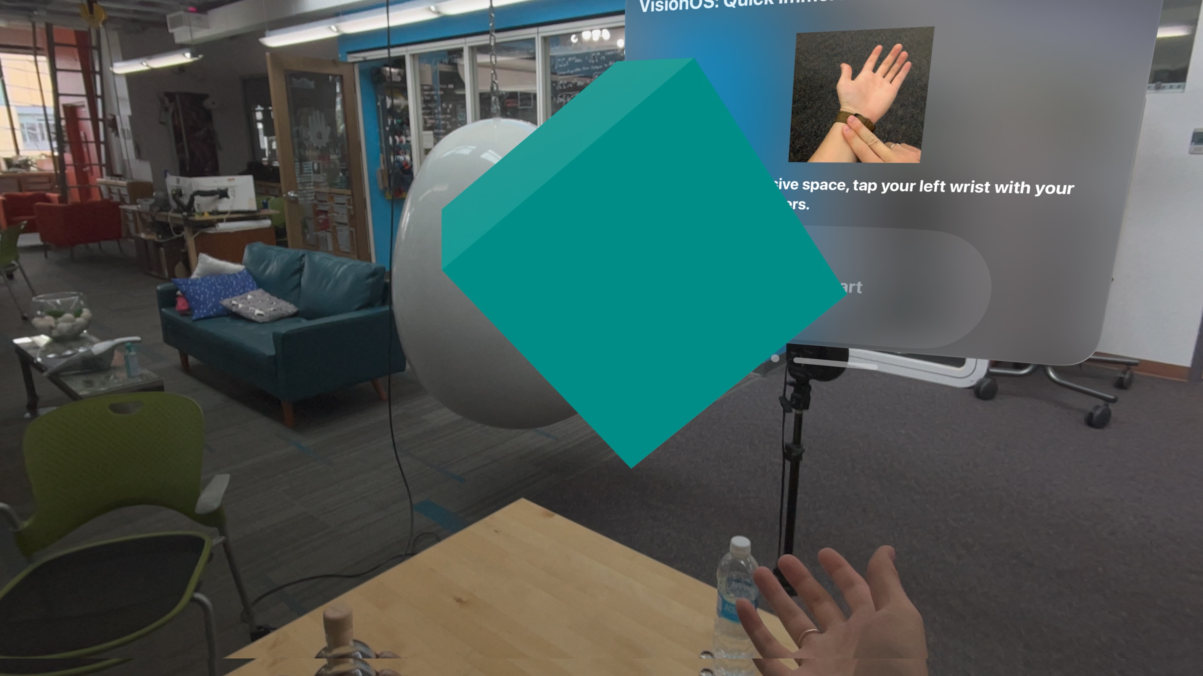 3. User spawns a cube in the Full Space. Note the Safari window has closed on the left
