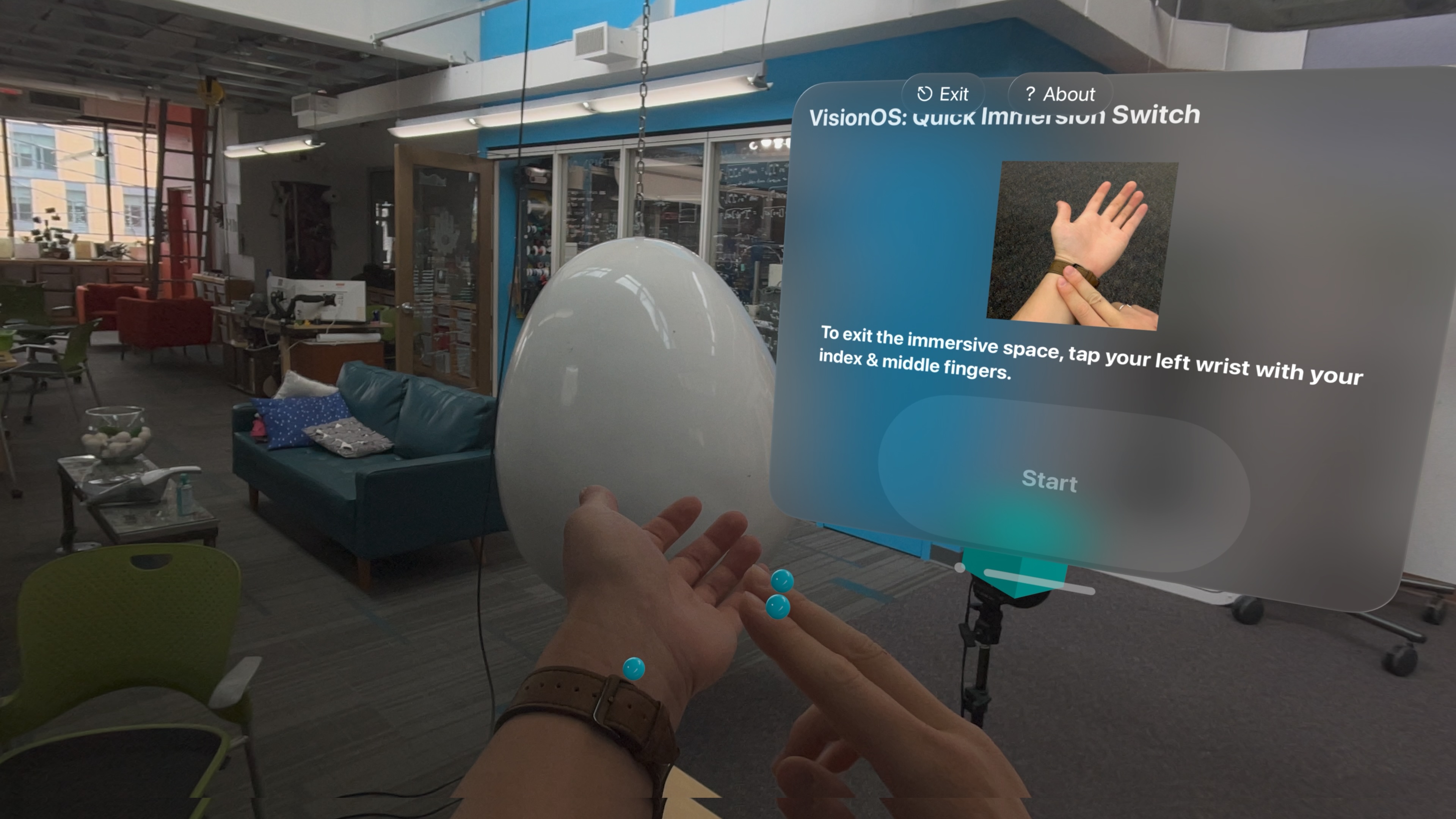 4. Satisfied with their cube, the user performs the exit gesture