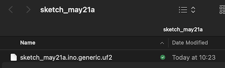 Sketch folder in the file browser containing the exported sketch_may21a.ino.generic.uf2 file