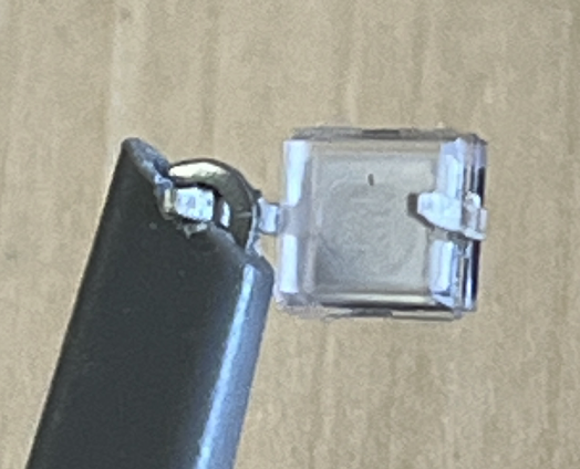 Probe clip attached to the single-striped positive leg of the BPW34 photodiode