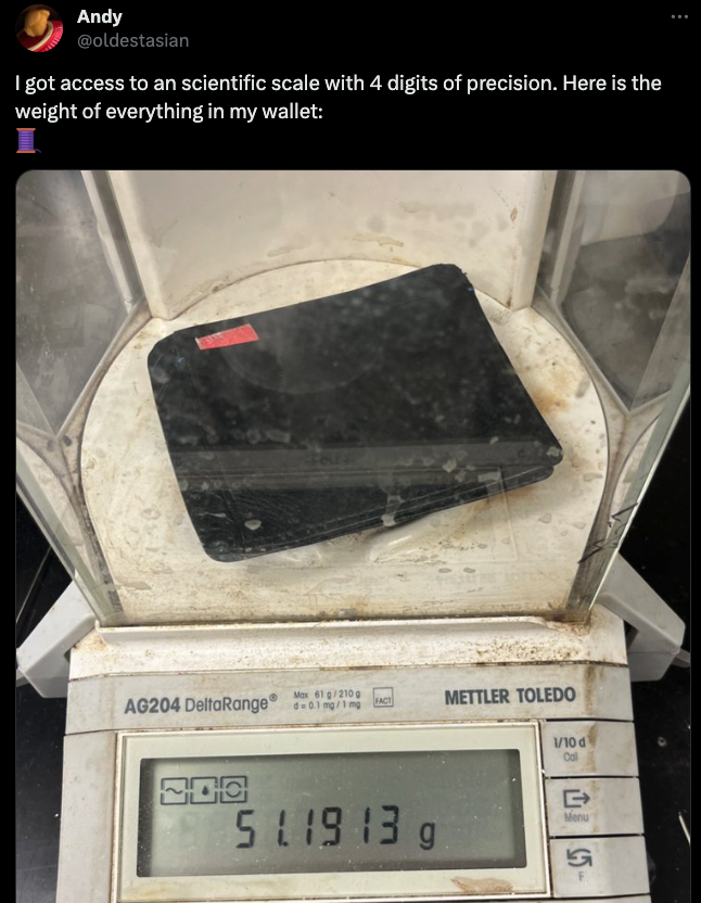 Wallet weight tweet